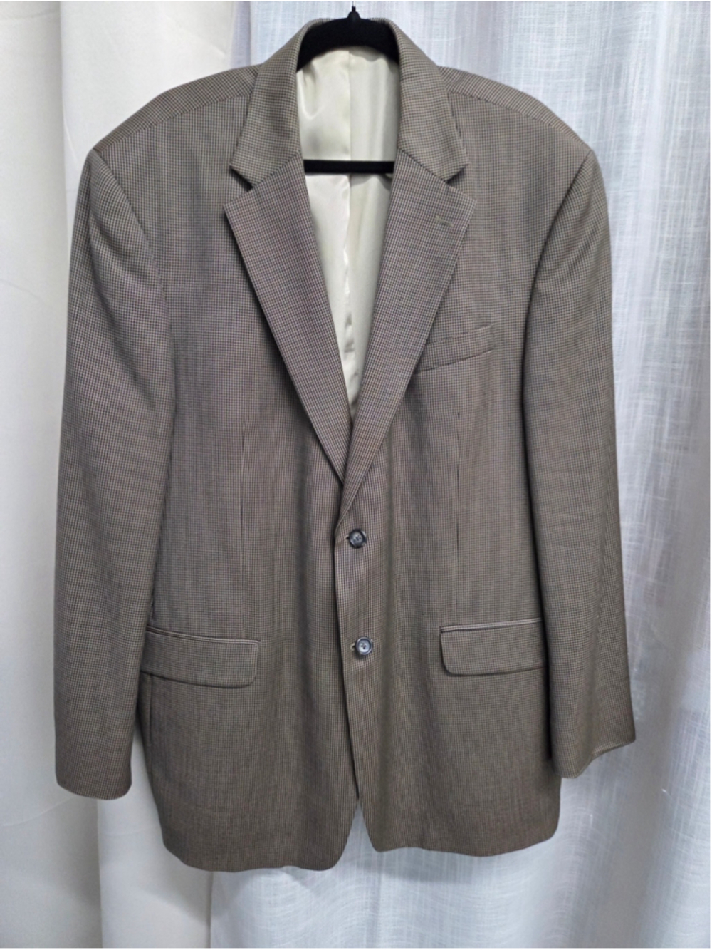 Vtg Stafford Men's Brown Micro-Check Blazer Houndstooth Size 46L